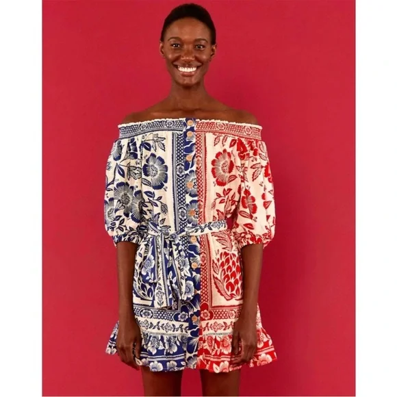 NWT Farm Rio Off-the-Shoulder Mixed Pineapple Garden Mini Dress- size small